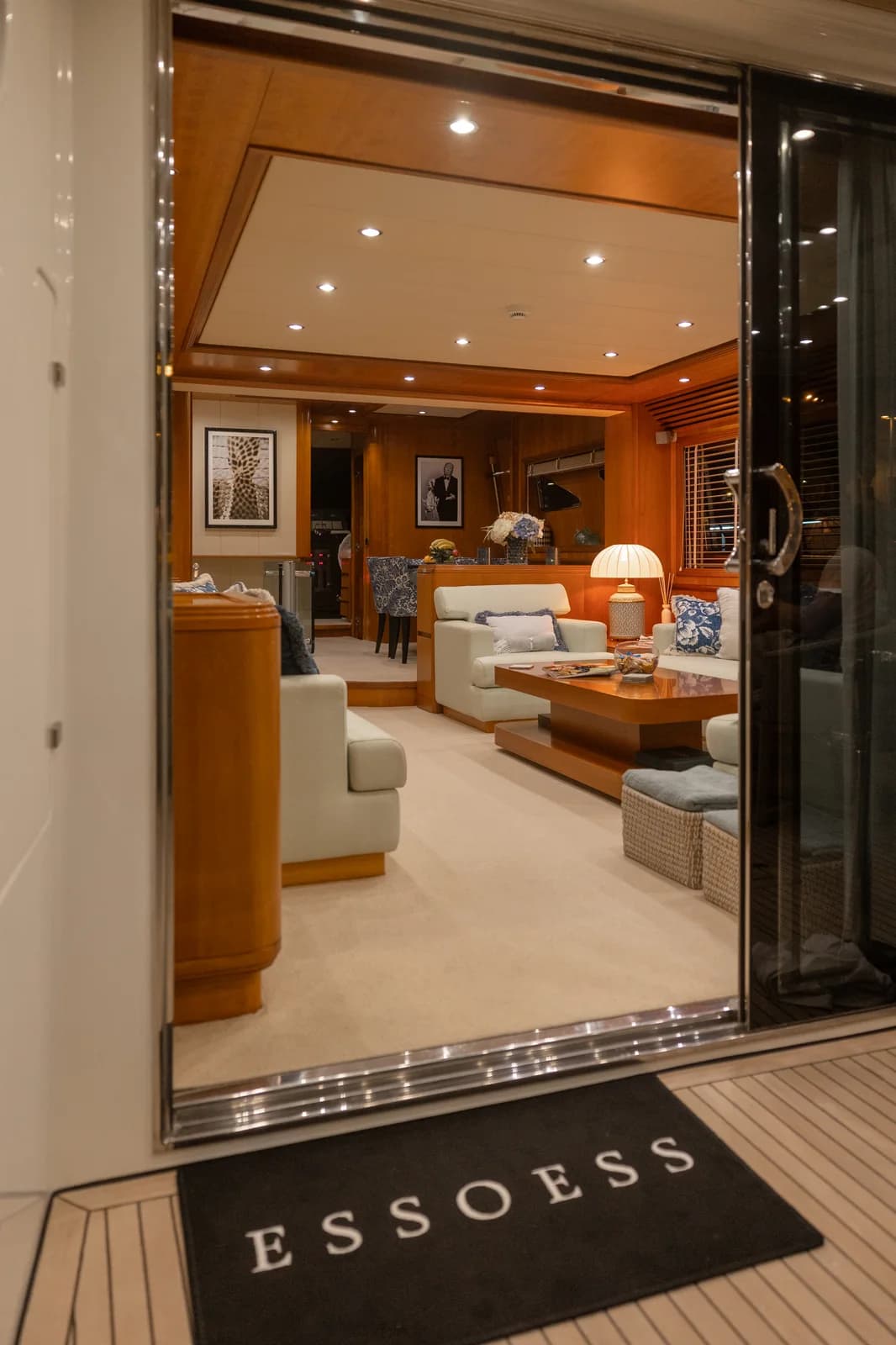 The ESSOESS luxury boat anchored in a turquoise cove near Palma de Mallorca